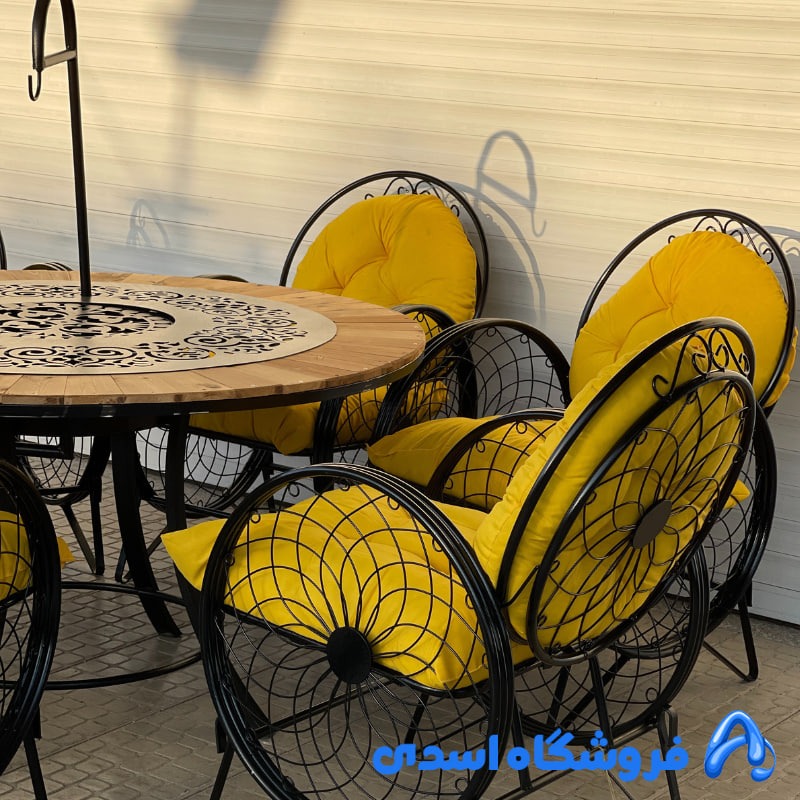 ست میز و صندلی باغی مدل گلبرگ با آتشدان مشکی